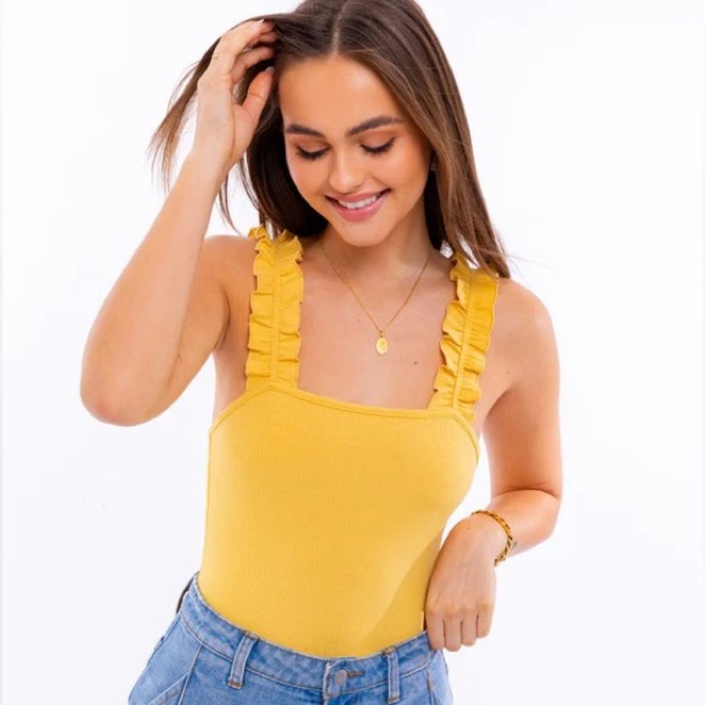 Le Lis Collection - Mustard Yellow Ruffle Bodysuit